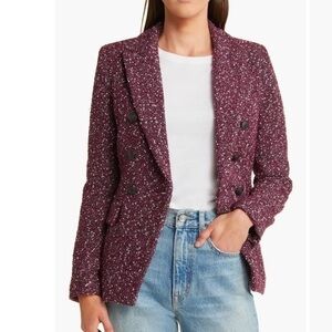rag & bone Preston Double Breasted Wool Blend Tweed Blazer in Burgundy Size 4